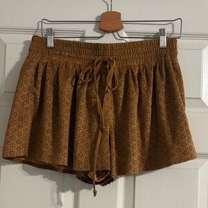 High Waist Brown Patterned Women's Shorts